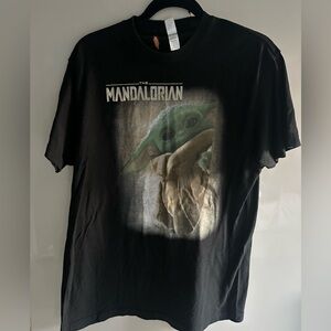 Star Wars Black Tee with Green and Brown Mandalorian Design